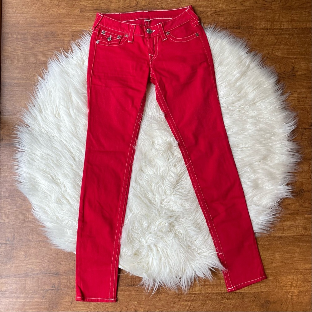 Red True Religion skinny jeans